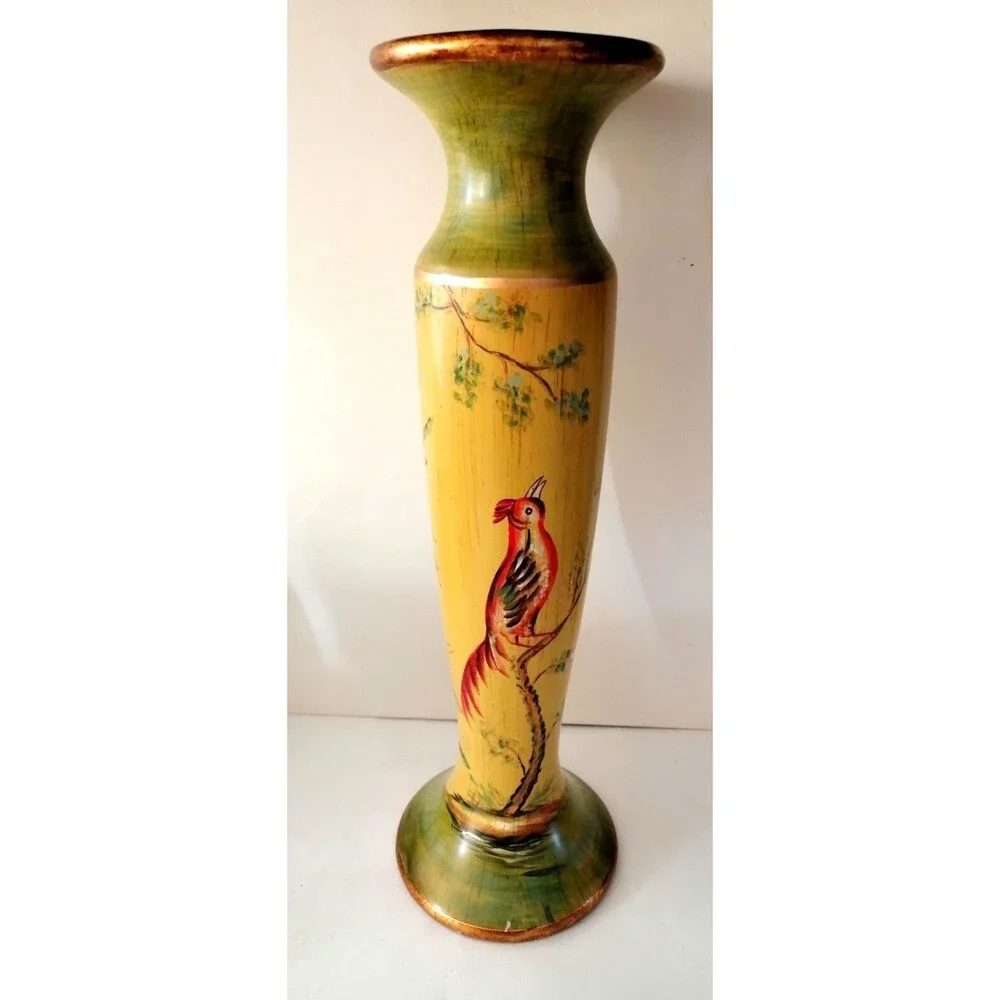 Vintage Hand Painted Birds Oriental Ceramic Home Decor Candle Holder 12